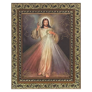 Divina Misericordia Litografia 21" x17" Divine Mercy Print Gold Finish Frame - Picture 1 of 3