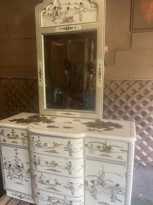 复古东方亚洲漆面化妆 vanty Mother Of Pearl Geisha — 第 1/4 张图片