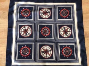 Vintage Nautical Compass Helm Scarf 1960's-70s Square Scarf, Red White Blue - Picture 1 of 3