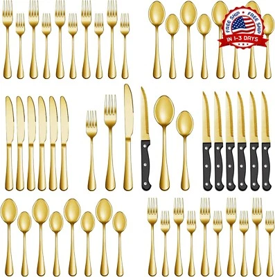 Juego De 36 Cubiertos Dorados De Acero Inoxidable Utensilios Para Comer Para 6.. - Image 1 of 4