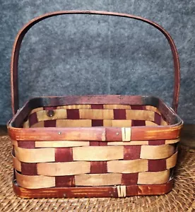 Charleston South Carolina basket Red Burgundy & Wood Tone Primitive 9 X 6.5 X 4 - Picture 1 of 8