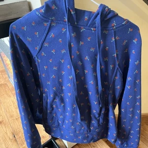 EUC Anthropologie Daily Practice Hoodie Blue Small Cherries - Picture 1 of 4