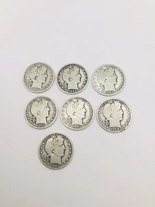 Barber Silver Half Dollar 1895, 1899, 1900, 1903, 1905, 1908, 1909 - 7 Coin Lot - Picture 1 of 9