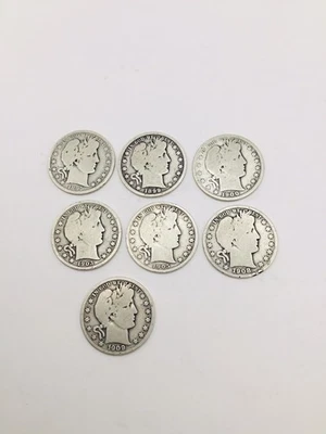 Barber Silver Half Dollar 1895, 1899, 1900, 1903, 1905, 1908, 1909 - 7 Coin Lot - Изображение 1 из 4