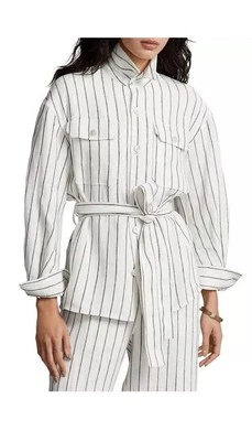 Polo Ralph Lauren Belted Striped Linen Utility Shirt /Jacket US 10 UK 14 - Image 1 of 4