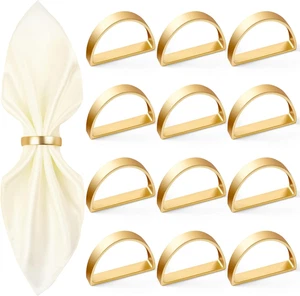 Juego de 12 anillos de servilleta de oro soporte de metal semicírculo decoración de mesa de cena - Imagen 1 de 12