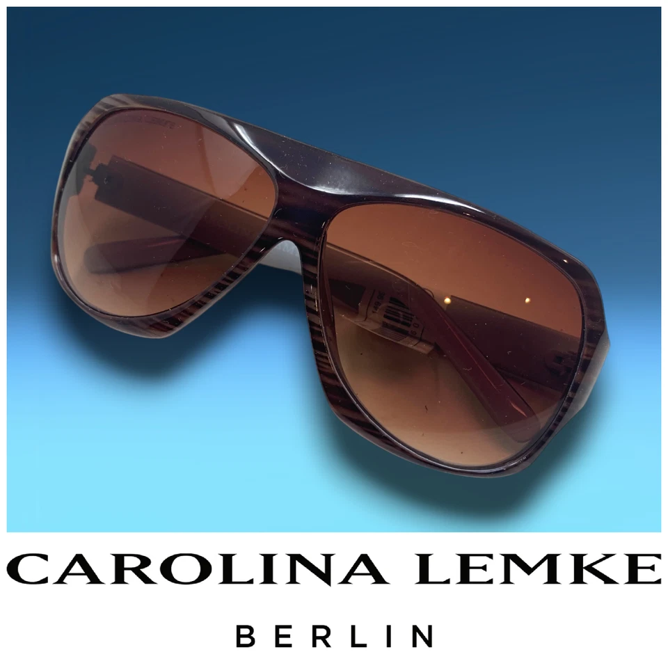 NUEVO Gafas de sol Carolina Lemke marrón a rayas acrílico protector de gran tamaño CL1058 NUEVAS CON ETIQUETAS Foto 1 de 4