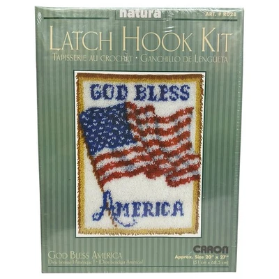 Caron Natura Latch Hook Kit GOD BLESS AMERICA 20X27" Square Flag USA NEW SEALED - Image 1 of 4