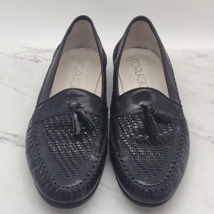 Vito Rufolo Mens Tassel Loafers Black Woven Leather Made in Italy Size 10.5 M - Picture 1 of 15