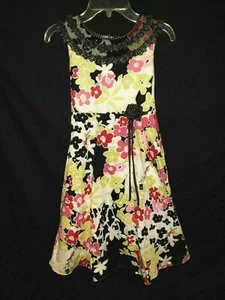 NEW JANE COPELAND Size 8 Dress Black Pink White Floral Ruffle Sleeveless - Picture 1 of 10