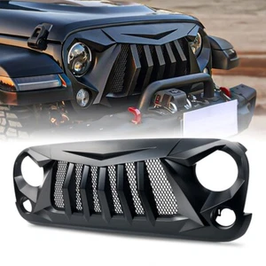 Black Front Grill Grid Shark Grille w/Mesh for 2007-2018 Jeep Wrangler JK JKU - Picture 1 of 7
