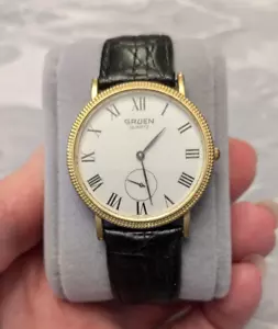 Reloj Hombre Gruen Años 90 Bisel Dorado Borde Punteado Lagarto Banda Repujada Modelo 001-6L45 - Imagen 1 de 8