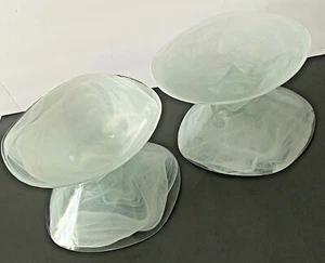 Aqua grün mit weiß gewirbelten Kunst Glas Handarbeit Handarbeit Quadratische Basis Schalen 4 Stck. - Bild 1 von 11