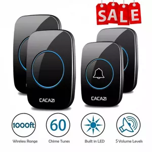 Wireless Doorbell Chime Waterproof Plugin Receiver Adjustable Volume 1000FT Kit - Picture 1 of 11