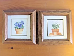 2 PRINTS PANSY POT III AND BASIL MATTED FRAMED CAROL OLTMAN 6.25" SQUARE PRINTS - Bild 1 von 2