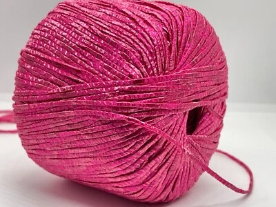 Fuchsia Pink Fettuccia Skinny Ribbon Yarn 82289 Ice Yarns 50g 114yd x 2mm wide - Image 1 of 4