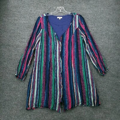 Camisa feminina Kori America com botões M túnica média manga longa listrada boho - Imagem 1 de 4