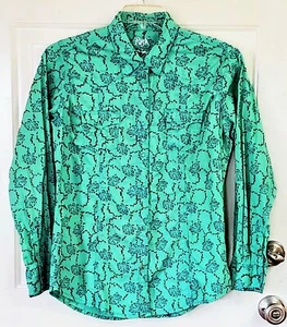 Camicia western donna Rock 47 Wrangler verde acqua gemma bottoni a pressione ricamo nero taglia L - Foto 1 di 10