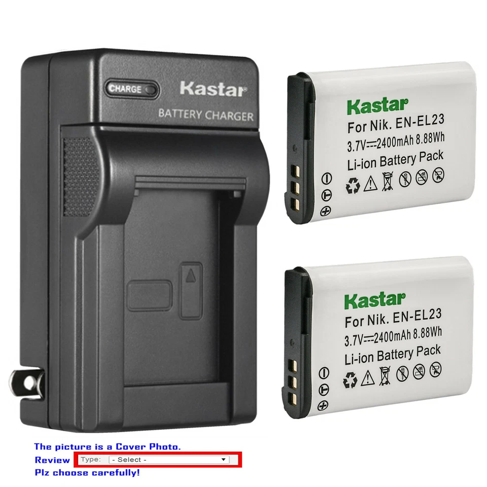 Cargador de pared de batería CA Kastar para Nikon EN-EL23 MH-67P y Nikon Coolpix P600 Foto 1 de 4