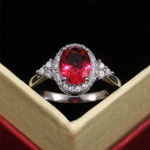 925 Silver Ring Size 6-10 Ruby Ring Wedding Women Jewelry Oval Cut Gift - Picture 1 of 8