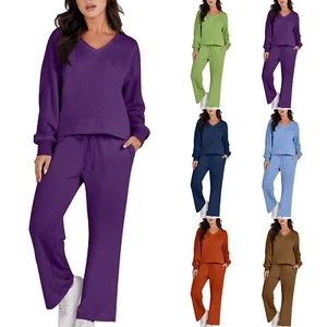 Women's Two Piece Outfits Crewneck Long Sleeve Sweatsuit with Jogger Pants Sets - Picture 1 of 42