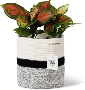 700701 Woven Cotton Rope Plant Basket for 7" Flower Pot Floor Indoor Planters, 8 - Picture 1 of 12