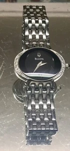 Vintage Bulova Diamond Accent Black Dial Stunning Dress Wristwatch - Picture 1 of 6