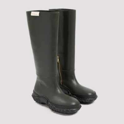 MARNI Botas Wellington de cuero suela de goma hasta la rodilla verde oscuro y negro 7/37 Foto 1 de 4