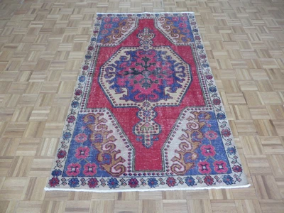 4'1 x 7'2 Hand Knotted Red Turkish Oushak Ushak Oriental Rug Wool G6329 - Image 1 of 4
