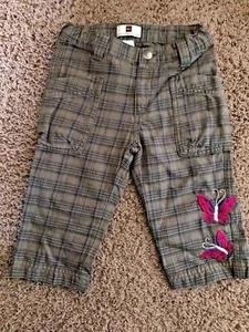 Toddler Girl PLAID Cropped BUTTERFLY Capri Pant Brown Embroider 4 Tea Collection - Picture 1 of 6