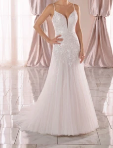 Stella York 6968 Floral Lace Mermaid Wedding Dress w/ Glitter Tulle 12 (SAMPLE) - Picture 1 of 9