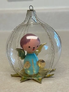 Vintage Wire Wrapped Diorama Christmas Ornament Angel Hand Blown & Decorated - Picture 1 of 7