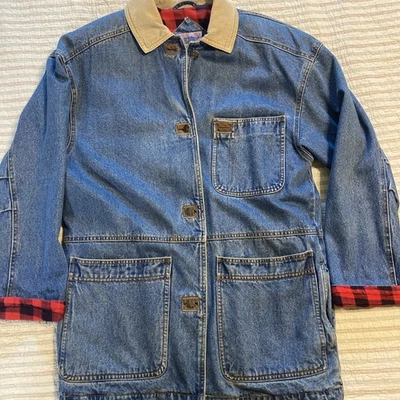 Current Seen Denim Jacket, Red Plaid Flannel Lined, Size M - Image 1 of 4
