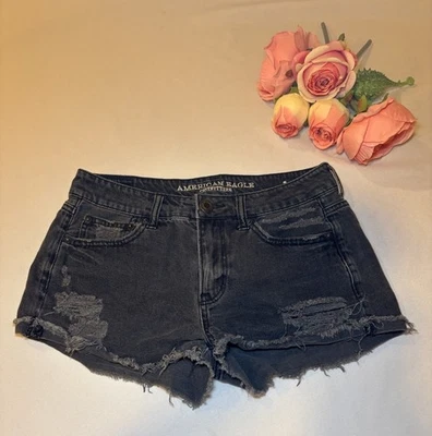 Pantalones Cortos American Eagle Outfitters Tomgirl Negros TALLA 2 Bolsillos Desgastados Foto 1 de 4
