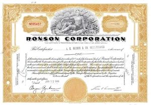 Estados Unidos: 1969; certificado de stock, empresa "RONSON" 1 acción, XF, EB-023KH - Imagen 1 de 2