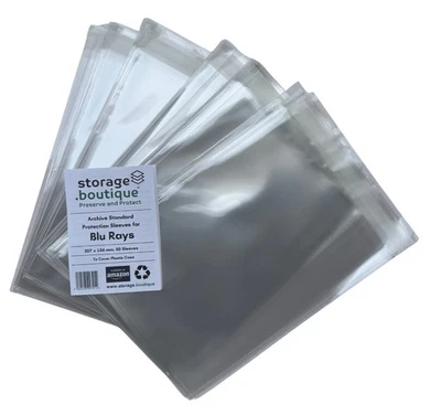 STORAGE.BOUTIQUE BLU RAY Protection Sleeves -ARCHIVE STANDARD Acid Free, 50 Peel & Seal Post FREE