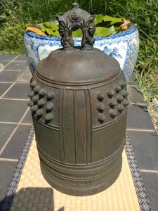 Antique Japanese Bronze Firefighter Hanging Temple Bell (Hansho Tsurigane) Firef - Picture 1 of 7