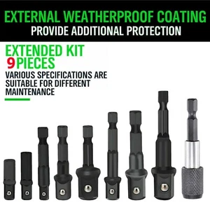 9Pcs Socket Adapter Impact Hex Shank Drill Bits Power Extension Bar 1/4 3/8 1/2 - Picture 1 of 9