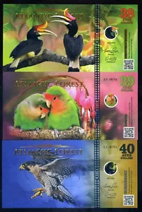 SET Atlantic Forest 38;39;40 Aves Dollars 2018 - Hornbill, Lovebirds, Falcon F - Foto 1 di 2