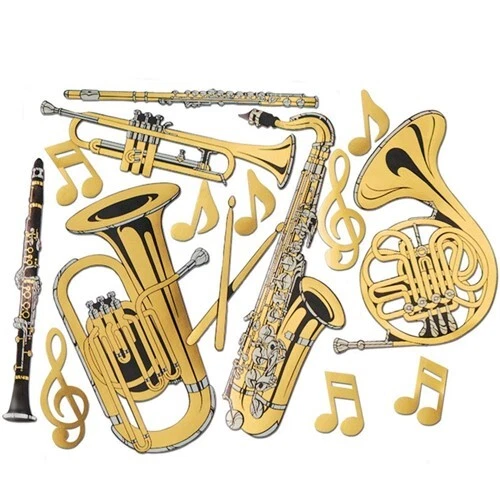 Recortes de instrumentos musicais folha de ouro pacote com 15 papel 17" - 23,5" decorações musicais - Imagem 1 de 2
