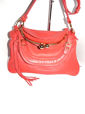 BULGA Fire Orange  Pebble Leather Slouchy Shoulder Handbag - Image 1 of 4