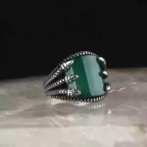 Green Agate Gemstone in 925 Starling silver Man's Ring, Handmade Jewelry - Picture 1 of 4