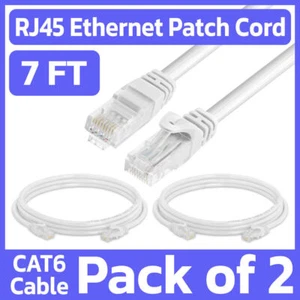 Paquete de 2 cables Cat6 blancos 7 pies LAN Internet cable de conexión Ethernet red RJ45 - Imagen 1 de 7