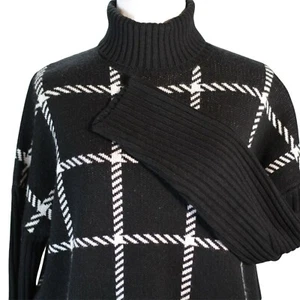 Anthropologie Mason karierter Pullover klein schwarz weiß Rollkragenpullover kastenförmig - Bild 1 von 10