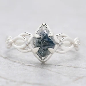1.48 Ct Rough Blue Color Diamond Ring 14K White Gold Engagement Gift Ring - Picture 1 of 8