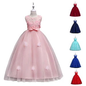 Kids Flower Girls Princess Bridesmaid Party Dress Tulle Wedding Brithday Gown - Picture 1 of 29