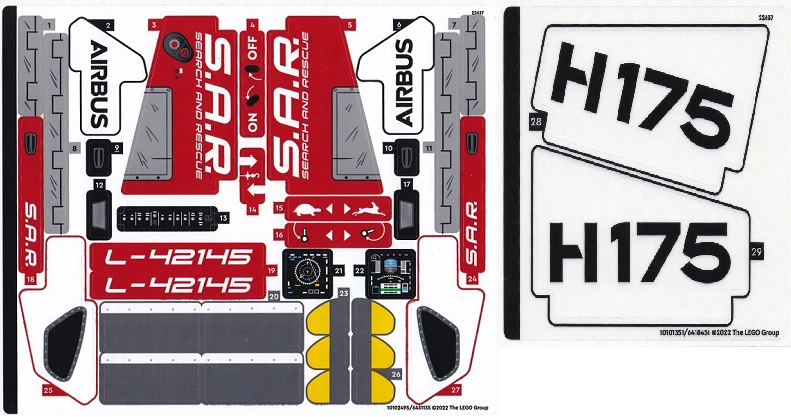 LEGO STICKER SHEET 1+2 ONLY 42145 AIRBUS H175 RESCUE HELICOPTER from set New - Image 1 of 1