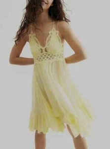 Free People Adella Mini Dress Size M Yellow (Daffodil) Boho Summer Slip Dress - Picture 1 of 4