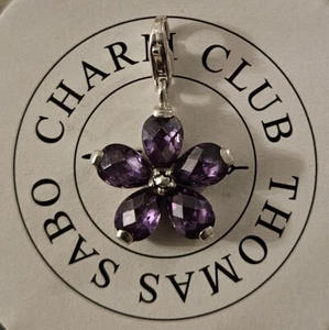 Thomas Sabo Blume Blüte lila violett mit Steine Steinchen/ Charms Anhänger - Bild 1 von 7