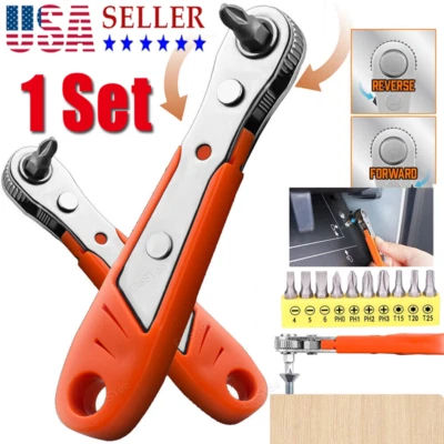 Ratcheting Right Angle Screwdriver Hex Drive 90 Degree Offset + 10pc Bits Set!